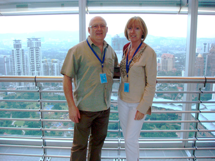 Tony and Jacqui at the Petronas tower in Malaysia